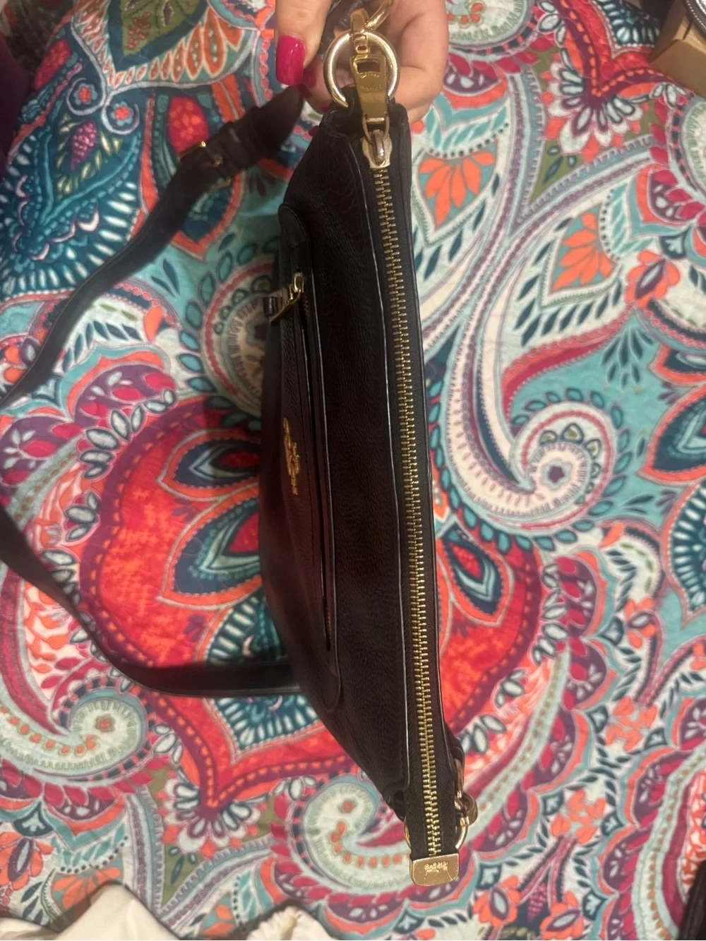 Coach Black Pebbled Leather Crossbody Shoulder Bag with Gold Hardware